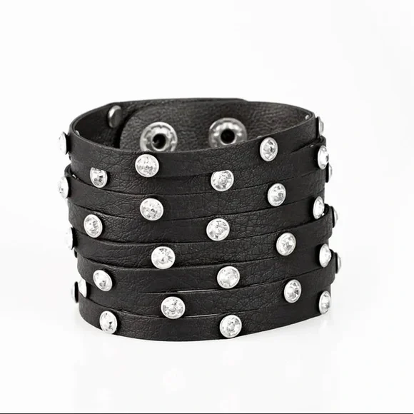 Sass Squad Black Rhinestone Bling Snap Bracelet - Picture 2 of 2